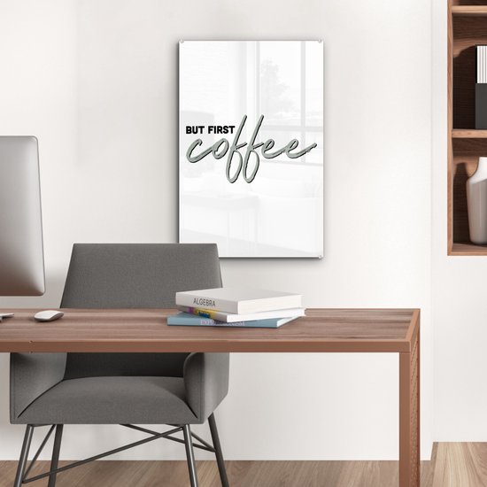 Peinture sur Verre - Café - Citations - Zwart - Wit - 40x60 cm - Peintures sur Verre Peintures - Photo sur Glas