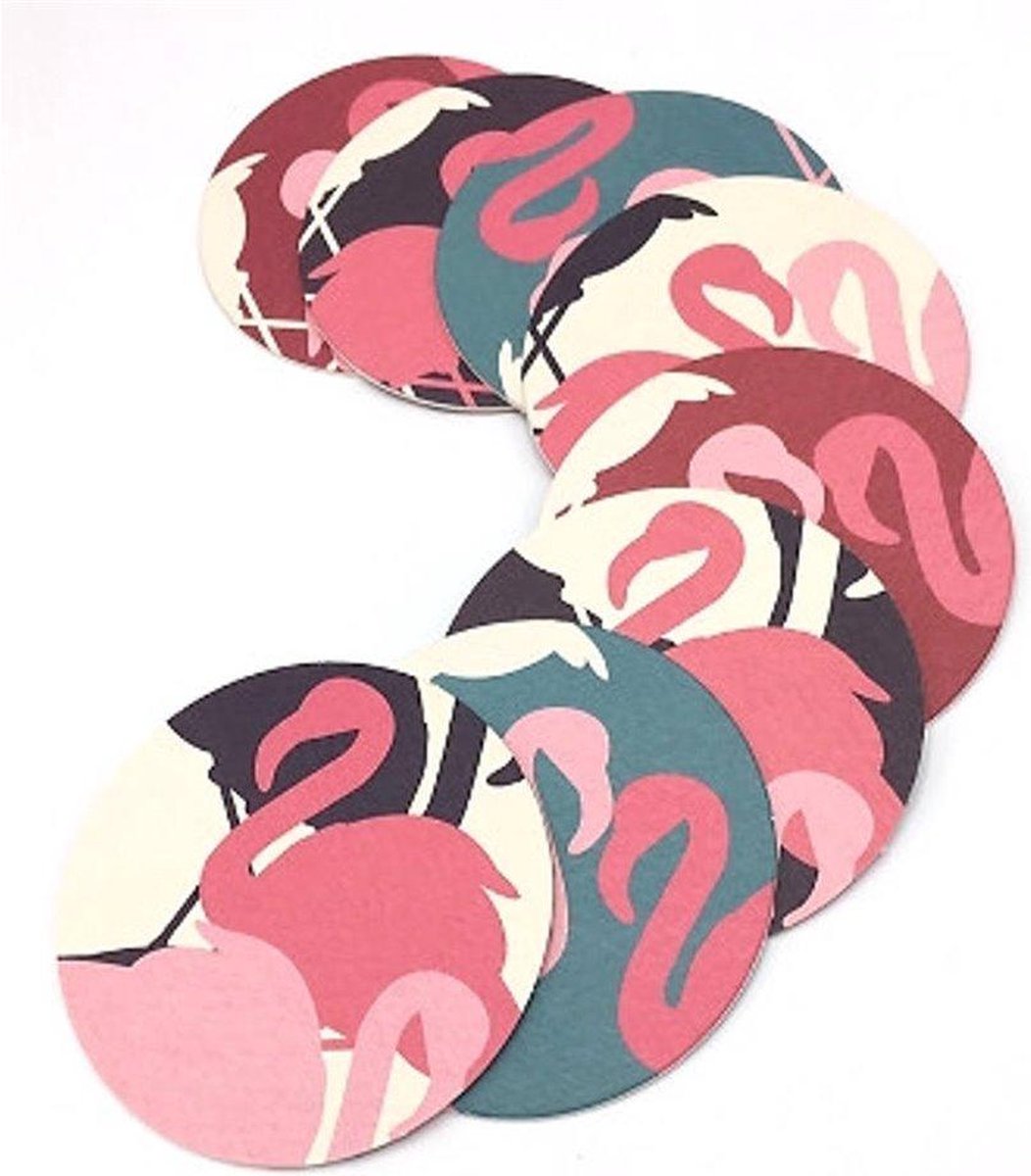 Invotis set van 8 onderzetters Flamingo rond