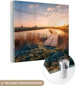MuchoWow® Glasschilderij 20x20 cm - Schilderij acrylglas - Nederland - Zon - Pad - Foto op glas - Schilderijen