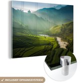 MuchoWow® Glasschilderij 60x40 cm - Schilderij acrylglas - Groene vlakte in Azie - Foto op glas - Schilderijen
