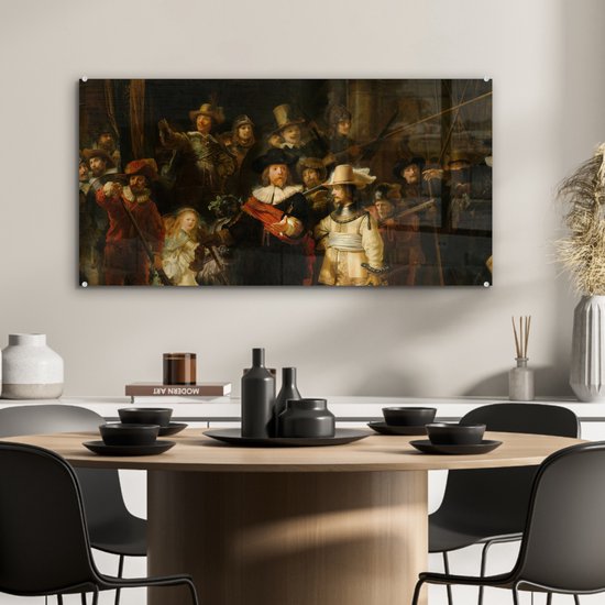 Peinture sur Verre - La Nachtwacht - Peinture de Rembrandt van Rijn - 80x40 cm - Peintures sur Verre Peintures - Photo sur Glas