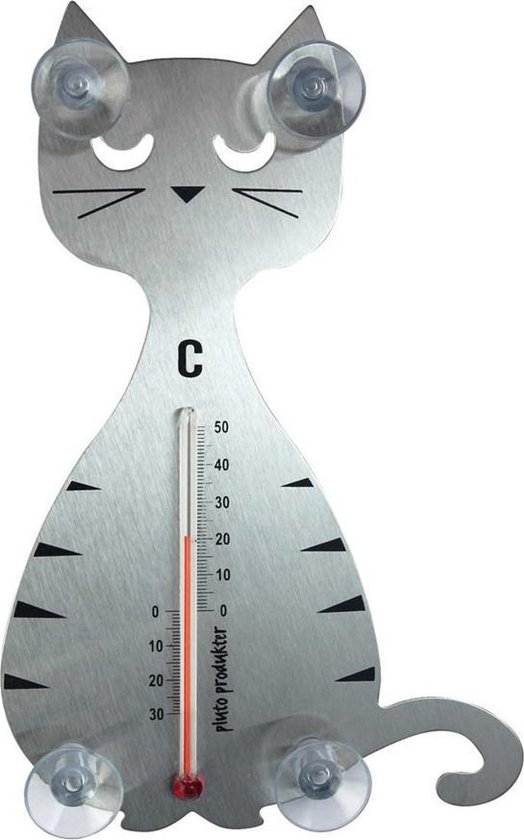 Pluto raam thermometer zittende kat zilver