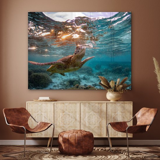 MuchoWow® Peinture sur Verre - Mer - Tortue - Couleurs - 160x120 cm - Peintures Acrylique - Photo sur Glas