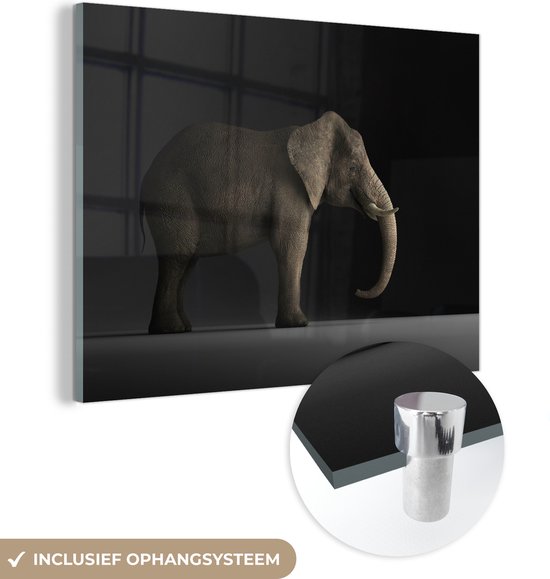 MuchoWow® Peinture sur verre 160x120 cm - Peinture sur verre acrylique - Éléphant - Animaux - Lumière - Photo sur verre - Peintures