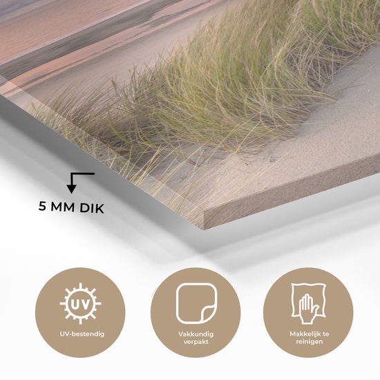 MuchoWow® Peinture sur verre 80x120 cm - Peinture sur verre acrylique - Plage - Mer - Dune - Nederland - Rose - Photo sur verre - Peintures