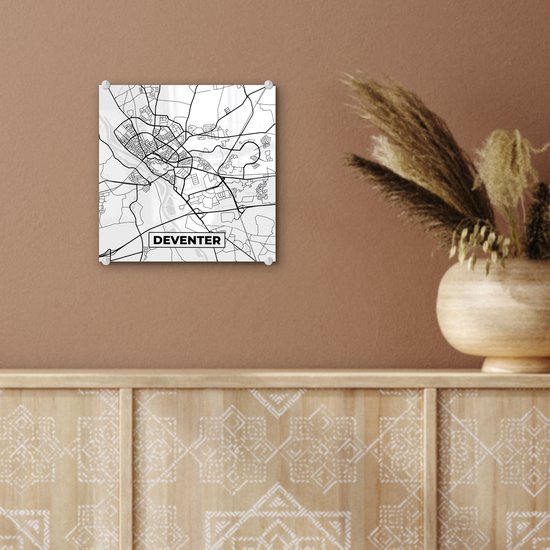 MuchoWow® Peinture sur Verre - Carte - Deventer - Zwart - Wit - 20x20 cm - Peintures sur Verre Acrylique - Photo sur Glas