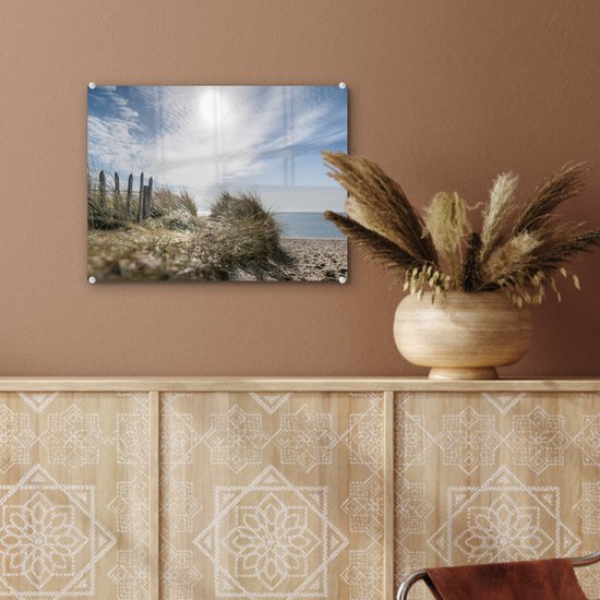 MuchoWow® Tableau sur verre 40x30 cm - Tableau sur verre acrylique - Soleil - Nuages ​​- Plage - Photo sur verre - Décoration murale salon - Décoration murale chambre - Peintures