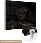 MuchoWow® Glasschilderij 40x30 cm - Schilderij acrylglas - Panter - Bos - Ogen - Foto op glas - Schilderijen