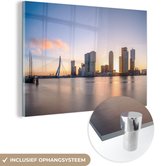 MuchoWow® Glasschilderij 30x20 cm - Schilderij acrylglas - Rotterdam - Skyline - Zon - Foto op glas - Schilderijen