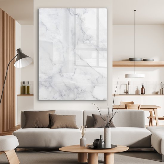 MuchoWow® Peinture sur verre 120x160 cm - Peinture sur verre acrylique - Marbre - Wit - Grijs - Luxe - Aspect marbre - Pierre - Photo sur verre - Peintures