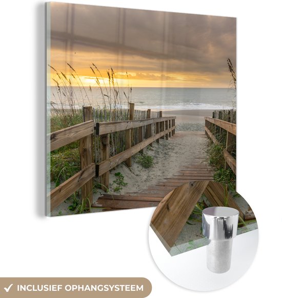 MuchoWow® Glasschilderij 50x50 cm - Schilderij acrylglas - Strand - Zee - Duin - Pad - Foto op glas - Schilderijen
