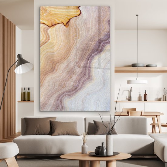 MuchoWow® Peinture sur verre 120x180 cm - Peinture sur verre - Marbre - Texture - Grès - Or - Aspect marbre - Photo sur verre acrylique - Peintures