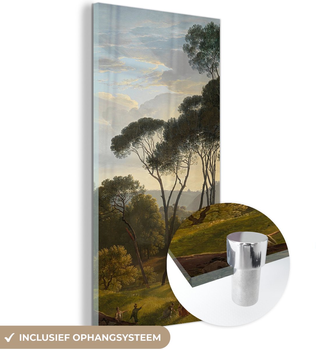 MuchoWow® Glasschilderij 20x40 cm - Schilderij acrylglas - Italiaans landschap met parasol