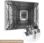 MuchoWow® Peinture sur verre 30x20 cm - Peinture sur verre - Vue de dessous de la Tour Eiffel à Paris - noir et blanc - Photo sur verre acrylique - Peintures