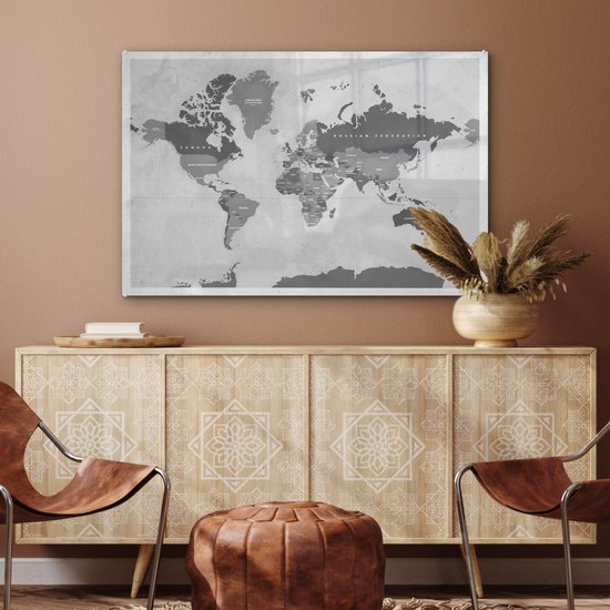 MuchoWow® Glasschilderij 90x60 cm - Schilderij acrylglas - Wereldkaart - Vintage - Paars - Kind - Meiden - Jongens - Foto op glas - Schilderijen