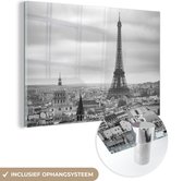 MuchoWow® Peinture sur verre 60x40 cm - Peinture sur verre acrylique - Vue aérienne de la Tour Eiffel à Paris - noir et blanc - Photo sur verre - Peintures