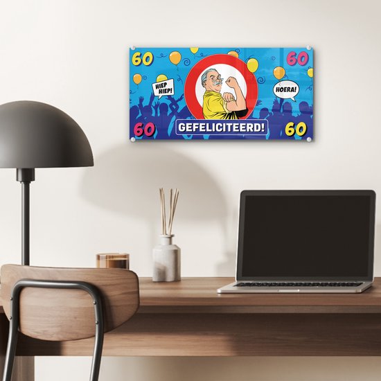 Peinture sur Verre - Anniversaire - Anniversaire - 60 Ans - Homme - 40x20 cm - Peintures sur Verre Peintures - Photo sur Glas