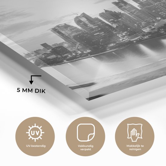 MuchoWow® Peinture sur verre - Shanghai Skyline - noir et blanc - 90x60 cm - Peintures sur verre acrylique - Photo sur Glas