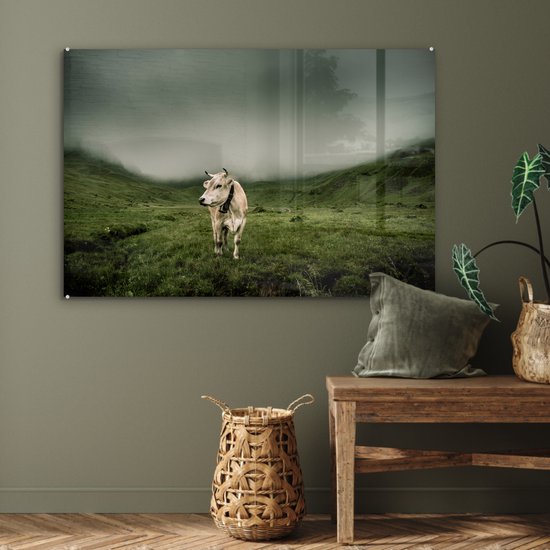 Vache en zone de montagne Glas 120x80 cm - Tirage photo sur Glas (Décoration murale plexiglas)