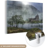 MuchoWow® Glasschilderij 30x20 cm - Schilderij acrylglas - Middeleeuws fort in Schotland - Foto op glas - Schilderijen