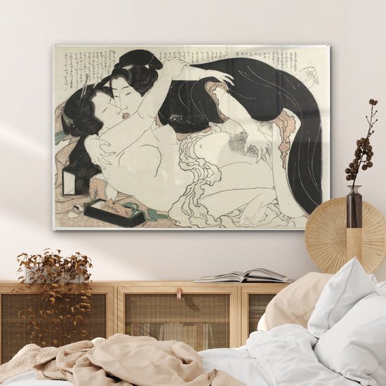 Veuve et jeune homme - Peinture de Katsushika Hokusai Plexiglass 120x80 cm - Tirage photo sur Glas (décoration murale en plexiglas)