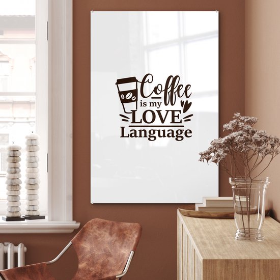 MuchoWow® Peinture sur verre 60x90 cm - Peinture sur verre acrylique - Café - Citation - Amour - Photo sur verre - Peintures