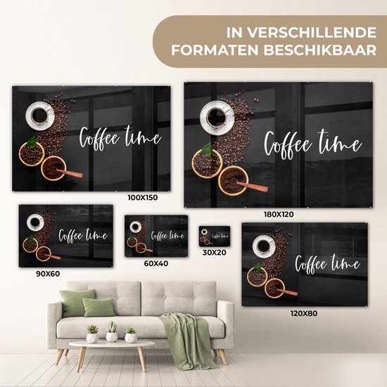 MuchoWow® Peinture sur verre 120x80 cm - Peinture sur verre acrylique - Citations - Dictons - L'heure du Coffee - Café - Photo sur verre - Peintures