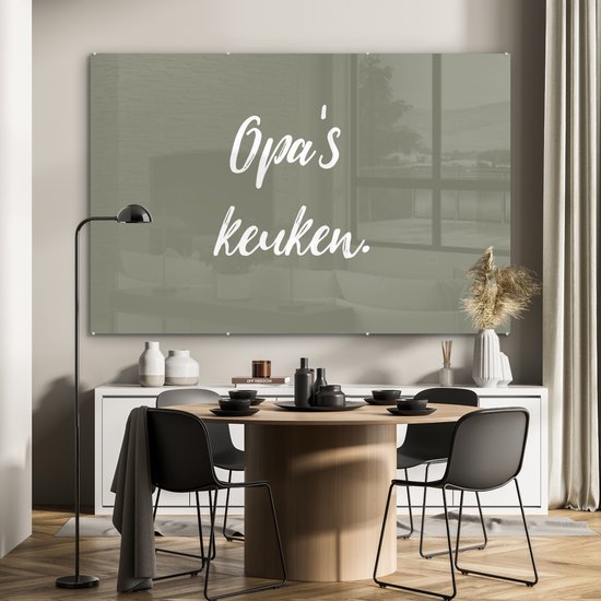 MuchoWow® Glasschilderij 150x100 cm - Schilderij acrylglas - Quotes - Spreuken - Opa's keuken - Opa - Keuken - Foto op glas - Schilderijen