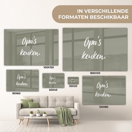 MuchoWow® Glasschilderij 150x100 cm - Schilderij acrylglas - Quotes - Spreuken - Opa's keuken - Opa - Keuken - Foto op glas - Schilderijen