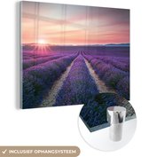 MuchoWow® Glasschilderij 160x120 cm - Schilderij acrylglas - Lavendel - Paars - Bloemen - Foto op glas - Muurdecoratie woonkamer - Wanddecoratie slaapkamer - Schilderijen