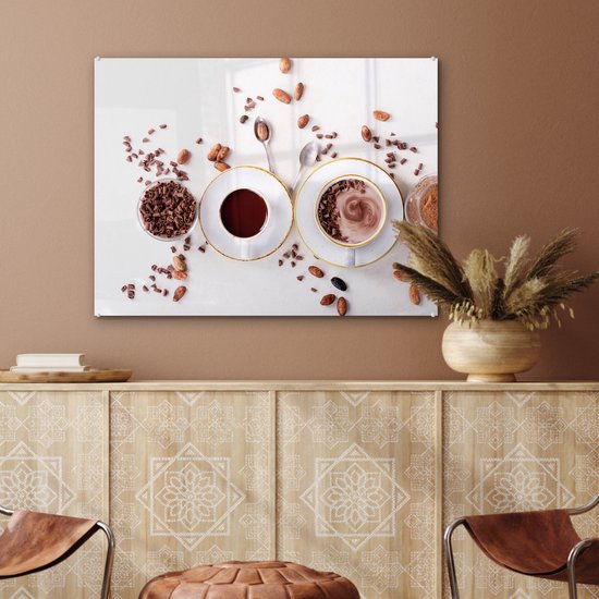 MuchoWow® Peinture sur verre 80x60 cm - Peinture sur verre acrylique - Café - Grains de café - Chocolat - Photo sur verre - Peintures