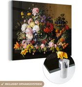 MuchoWow® Glasschilderij 40x30 cm - Schilderij acrylglas - Stilleven met bloemen en fruit - Kunstwerk - Oude meesters - Foto op glas - Schilderijen