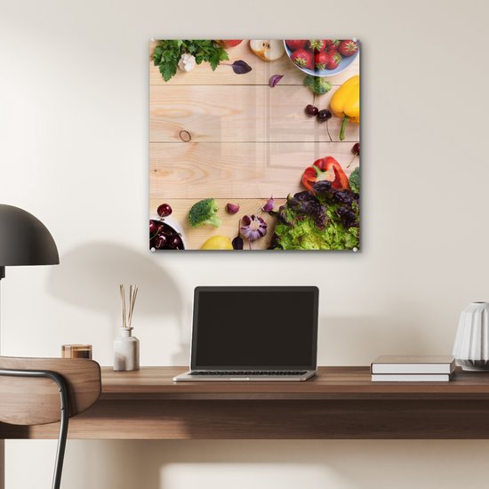 MuchoWow® Peinture sur verre 50x50 cm - Peinture acrylique sur verre - Fruits - Fraises - Paprika - Cuisine - Photo sur verre - Peintures