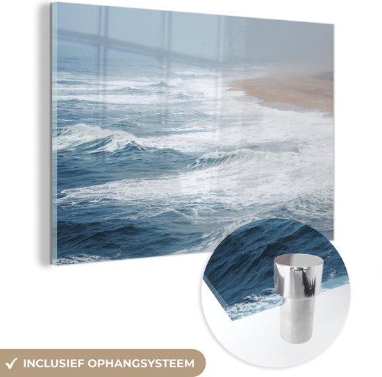 MuchoWow® Glasschilderij 30x20 cm - Schilderij acrylglas - Water - Zee - Golven - Strand - Foto op glas - Schilderijen