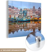 MuchoWow® Glasschilderij 20x20 cm - Schilderij acrylglas - Water - Boot - Amsterdam - Foto op glas - Schilderijen