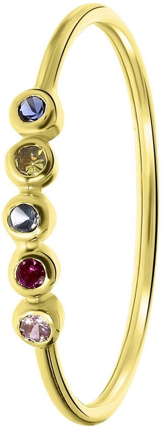 Lucardi Dames Ring 5 multicolor zirkonia's - Ring - Cadeau - 14 Karaat Goud - Geelgoud