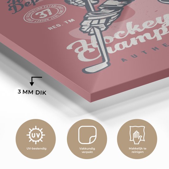 Peinture sur verre - Mancave - Sport - Hockey sur glace - Vintage - 40x60 cm - Peintures en plexiglas