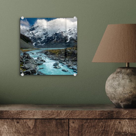 MuchoWow® Peinture sur verre 20x20 cm - Peinture sur verre acrylique - Nouvelle-Zélande - Rivière - Berg - Photo sur verre - Peintures