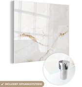 MuchoWow® Glasschilderij 90x90 cm - Schilderij acrylglas - Marmer - Wit - Goud - Foto op glas - Schilderijen