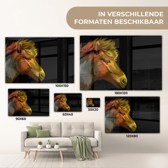 MuchoWow® Peinture sur verre 150x100 cm - Peinture sur verre acrylique - Cheval - Jaune - Zwart - Filles - Enfants - Meiden - Photo sur verre - Peintures