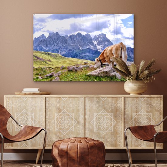 Les vaches paissent les pâturages alpins Glas 120x80 cm - Tirage photo sur Glas (Décoration murale en plexiglas)