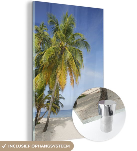 MuchoWow® Glasschilderij 80x120 cm - Schilderij acrylglas - Verlaten strand bij de San Blas-eilanden in Panama - Foto op glas - Schilderijen