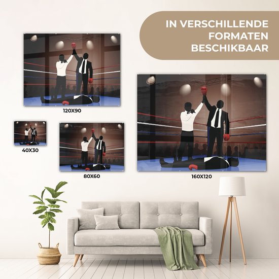 MuchoWow® Peinture sur verre 120x90 cm - Peinture sur verre acrylique - Une illustration de deux hommes d'affaires boxant - Photo sur verre - Peintures
