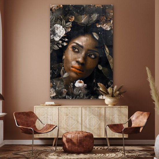 Peinture sur Verre - Femme - Fleurs - Couleur - 120x180 cm - Peintures Plexiglas