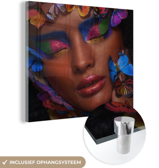 Peinture sur Verre - Femme - Ombre à Ombre à paupières - Papillons - 20x20 cm - Peintures sur Verre Peintures - Photo sur Glas