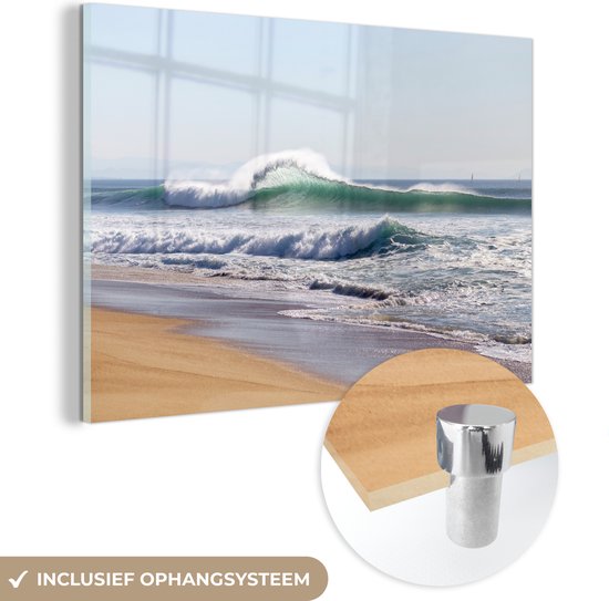 MuchoWow® Glasschilderij 120x80 cm - Schilderij acrylglas - Strand - Golven - Zee - Foto op glas - Schilderijen