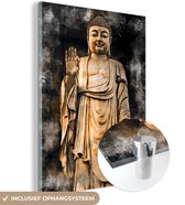 MuchoWow® Glasschilderij 120x160 cm - Schilderij acrylglas - Boeddha - Goud - Standbeeld - Foto op glas - Schilderijen
