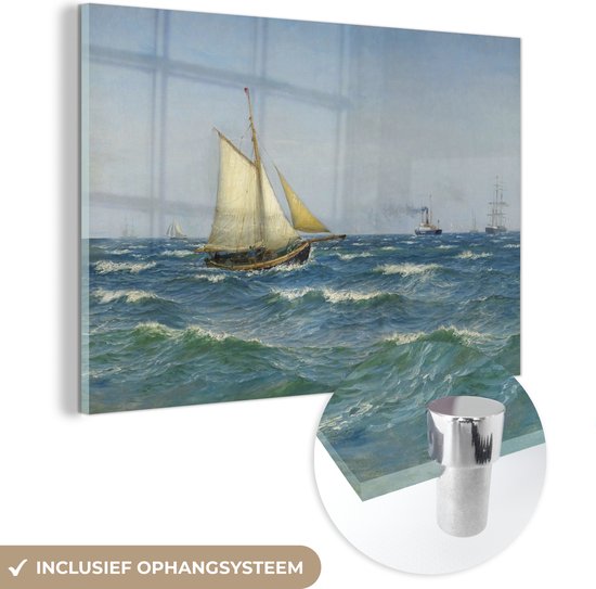 MuchoWow® Glasschilderij 90x60 cm - Schilderij acrylglas - Schepen - Schilderij van Vilhelm Arnesen - Foto op glas - Schilderijen
