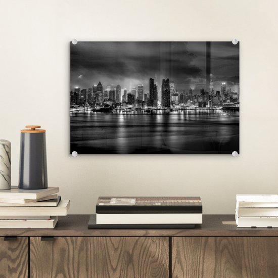 MuchoWow® Peinture sur verre 30x20 cm - Peinture sur verre acrylique - New York - Storm - Zwart - Wit - Photo sur verre - Peintures