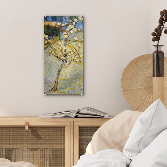 MuchoWow® Peinture sur verre 20x40 cm - Peinture sur verre acrylique - Poirier en fleur - Vincent van Gogh - Photo sur verre - Peintures